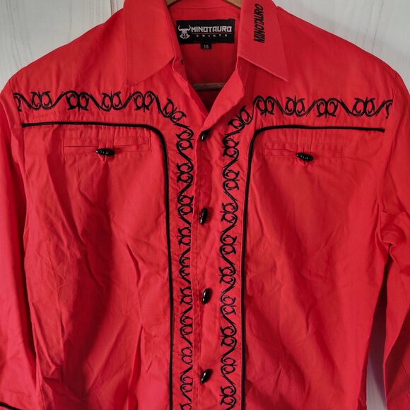 Minotauro Western Wear Embroidered Button-down Shirt, Women’s Sz 14, Red/Black - Picture 3 of 10